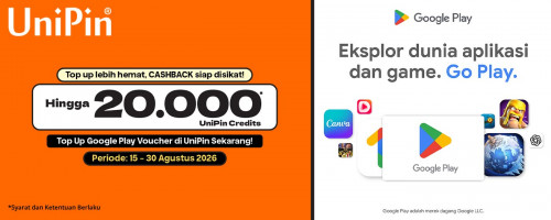 Top Up Google Play Voucher di UniPin, Dapatkan Cashback hingga 20.000 UniPin Credits!